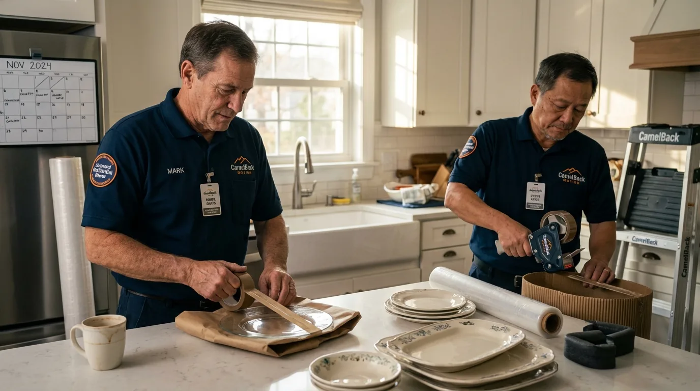 Professional crew packing kitchen dishware in Nevada City, CA